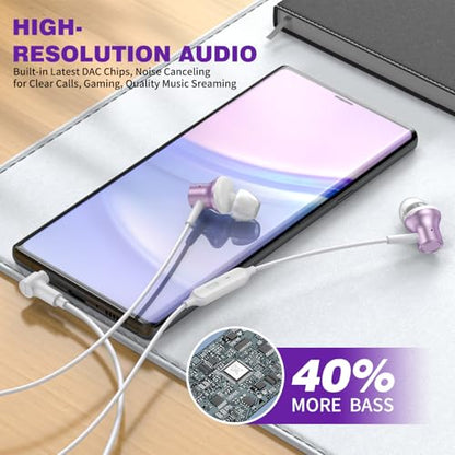 ASKUBSKU 3.5mm Headphones Wired Earbuds for Chromebook Laptop PC, Purple - color: Purple