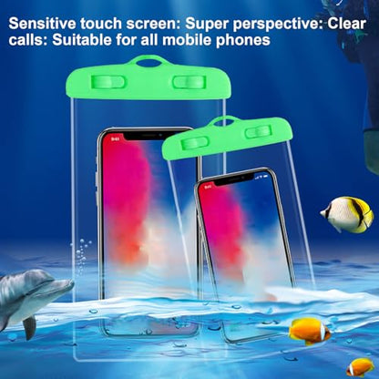 Waterproof Phone Pouch Touchscreen Transparent Phone Bag | Water Play Cellphone Bag for Beach Cruise Vacation Running Camping Swimming Cycling Kayak Diving Travel - color: Green