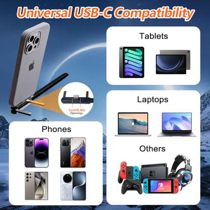 2PCS Sideways Phone Charger with 5PCS Silicone Cable Ties, 240W Invisible Stand Charging Cable with 360° Adjustable Metal Stand，Fast Charging Cord with Built-in Phone Stand for Smartphones Tablets