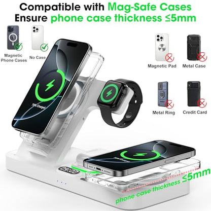 Dual Phone Foldable Wireless Charging Station for Apple, Couple&Family Use - color: White