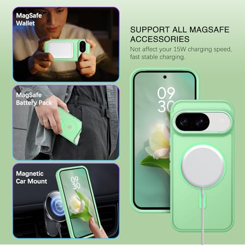 BENTOBEN for Google Pixel 9 Case [Compatible with Magsafe] Translucent Matte Magnetic Pixel 9 Case Slim Fit Shockproof Women Men Girls Boys Protective Phone Cases for Google Pixel 9 6.3", Matcha Green - color: Matcha Green