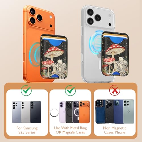 Compatible with Magsafe Wallet Magnetic Card Holder - Skull Mushroom Phone Wallets for Women Teen Girls Cute for iPhone 17/16/15/14/13/12 Series Slim for Apple Mag RFID Magnet,Fit 3 Cards - color: Skull Mushroom