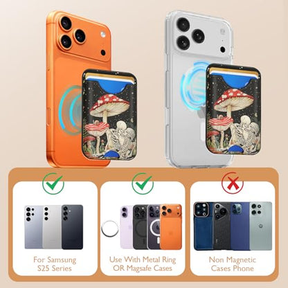 Compatible with Magsafe Wallet Magnetic Card Holder - Skull Mushroom Phone Wallets for Women Teen Girls Cute for iPhone 17/16/15/14/13/12 Series Slim for Apple Mag RFID Magnet,Fit 3 Cards - color: Skull Mushroom