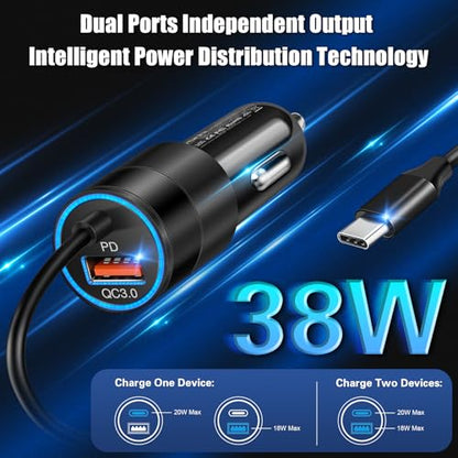 USB C Car Charger, 38W Dual Ports USBC & USB-A Cigarette Lighter Adapter - color: 1-Pack Black