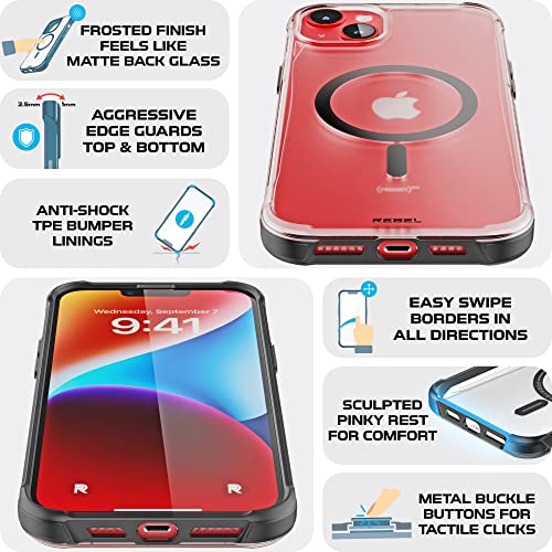REBEL Phone Case for iPhone 14 Plus [Frosted Series Gen-4] Strong MagSafe Compatible, Translucent Matte Texture, Protective Shockproof Bumpers, Metal Buttons, 6.7 Inch 2023 Cover (Frosted Black) - color: Frosted Black, size: iPhone 14 Plus