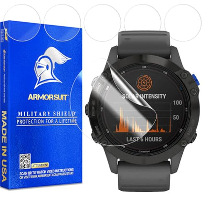 ArmorSuit 6 Pack for Garmin Fenix 6/6 Pro / 6 Sapphire / 6 Pro Solar Screen Protector MilitaryShield HD Clear TPU Film - Made in USA - size: Fenix 6 (33mm)