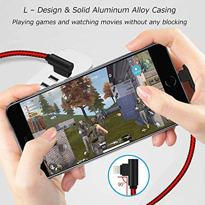 APFEN 90 Degree [3-Pack] 10FT/3M Heavy Duty iPhone Gaming Charger Cable Compatible with iPhone Xs Max/XS/XR/7/7Plus/X/8/8Plus/6S/6S Plus/SE (Black Red, 10FT) - color: Black