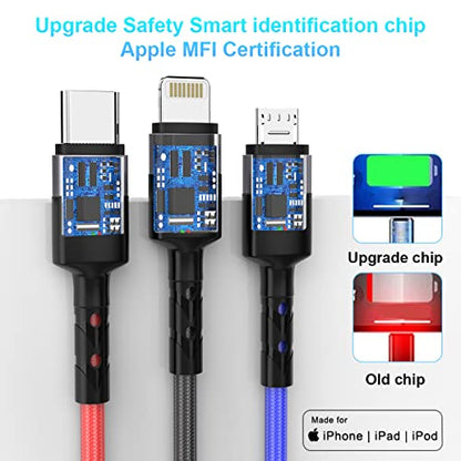 Multi Charging Cable10ft Multi Phone Charger Cable Braided Universal 4 in 1 Charging Cord Extra Long Multiple USB C Cable with IP/USB C C/Micro USB Charger Cables for iPhone/Pad/Galaxy/Pixel and More