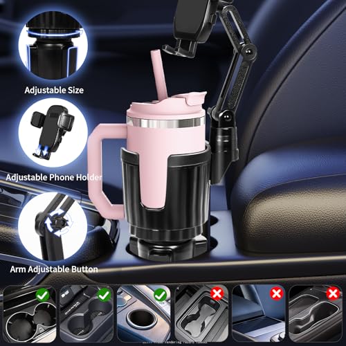 YUHENG Upgraded Cup Holder Phone Mount for Car - Permanent Screw-Fixed Base (No Wobble), Offset Space-Saving Design,Universal Adjustable Cell Phone Cradle for iPhone, Android, SUV, Truck