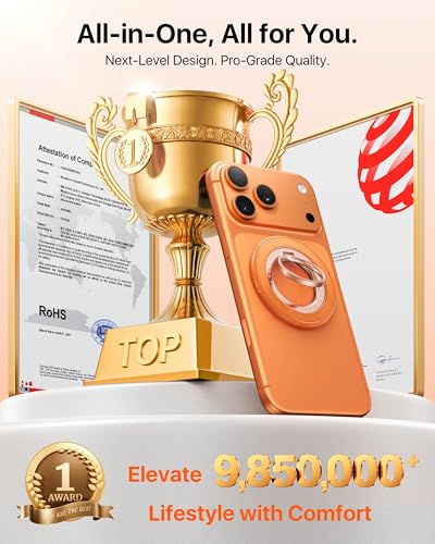 andobil 2026 3rd Gen Stability Magnetic Phone Ring Grip for MagSafe, Orange - color: Orange