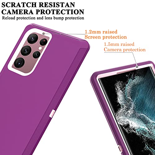YmhxcY for S22 Ultra Case, Drop Proof 3-Layer Durable Cover/Shockproof Armor Drop Protection/Solid Rubber Protective Matte Cover for Galaxy S22 Ultra 6.8”-Fuchsia/Pink - color: Fuchsia and Pink