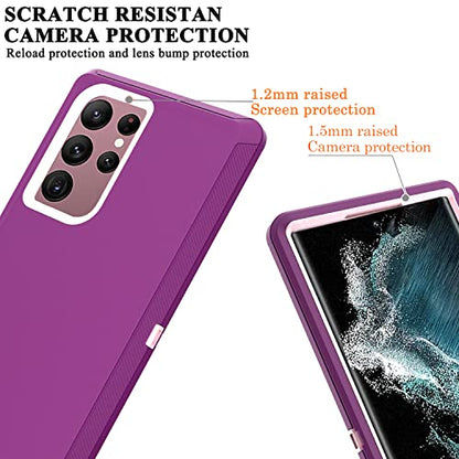 YmhxcY for S22 Ultra Case, Drop Proof 3-Layer Durable Cover/Shockproof Armor Drop Protection/Solid Rubber Protective Matte Cover for Galaxy S22 Ultra 6.8”-Fuchsia/Pink - color: Fuchsia and Pink