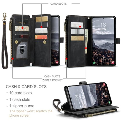 Samsung Galaxy S24+ Plus 5G Wallet Case with Card Holder Kickstand Magnetic Zipper Pocket Lanyard Strap Wristlet,Leather Flip Case Wallet for Samsung Galaxy S24+ Plus 5G 6.7 Inch(Black) - color: Black, size: S24+ Plus 6.7 Inch