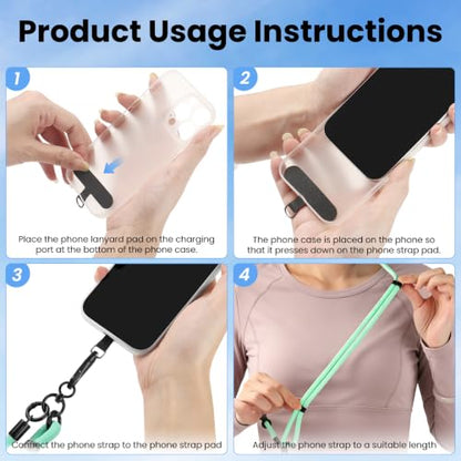 Phone Lanyard, Phone Strap Crossbody with 2 Pack Tether Tab, Adjustable Anti Theft Phone Strap for All Phones (green) - color: Green