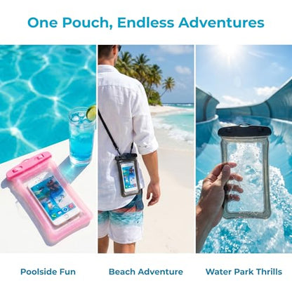 2 Pack Waterproof Phone Pouch Underwater Dry Bag Ultra-Clear Dual-Sided Touchscreen Case with Lock Seal for Swimming Snorkeling & Beach-Pink-Black - color: Pink-Black