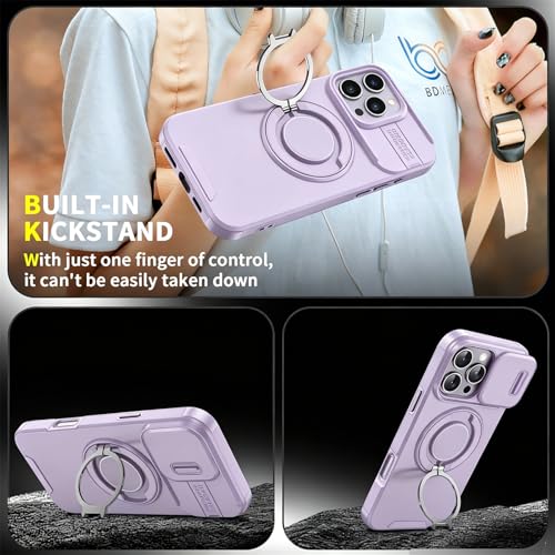 Rugged Shockproof Case for iPhone 17 Pro Max, Heavy Duty Protective Phone Case with Slide Camera Cover, 360° Rotatable Ring Stand & Magnetic Car Mount Compatible (Purple,iPhone 17 Pro Max) - color: Purple