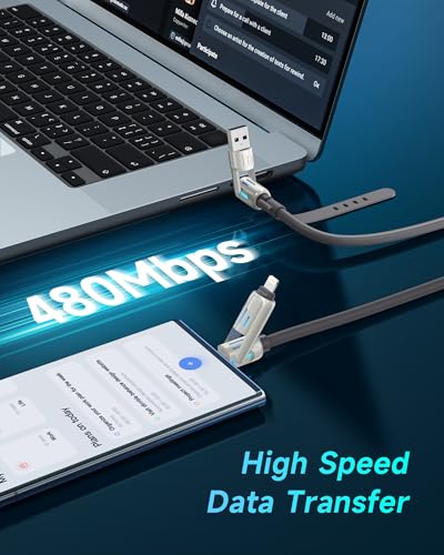RAVIAD 240W 4 in 1 Charging Cable 4FT, Chubby USB A/C to C/L Multi Charger Cable with RGB LED Light Compatible with iPhone 16 15 14 Pro Max/Plus/Samsung USB C to C Multi Charging Cable for All Devices