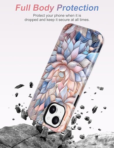 Jusy Magnetic Stained Glass Floral Case for iPhone 16e/17e, Pink Lotus | Compatible with MagSafe, Cute Aesthetic Flower Design, TPU and PC Protective Phone Cover - color: Pink Lotus