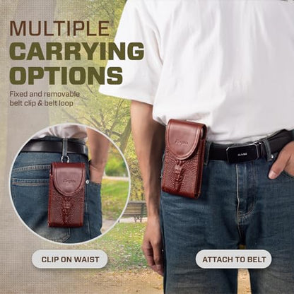 Genuine Leather Cell Phone Holster Fit for iPhone 17 Pro Max 16 Pro Max 15 Pro Max 14 Plus 13 Pro Max Samsung Galaxy S25+ S24+ S23+ A15 A54 Belt Holder Phone Pouch Case with Belt Clip (Red) - color: Red