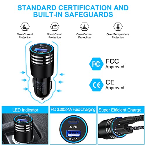 USB C Car Charger Fast Charging for iPhone 17e/16e/17 Pro Max16/15/Pro/Max