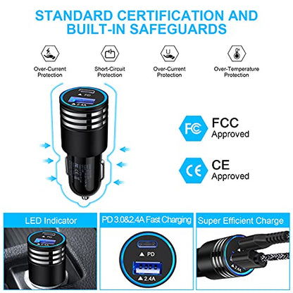 USB C Car Charger Fast Charging for iPhone 17e/16e/17 Pro Max16/15/Pro/Max