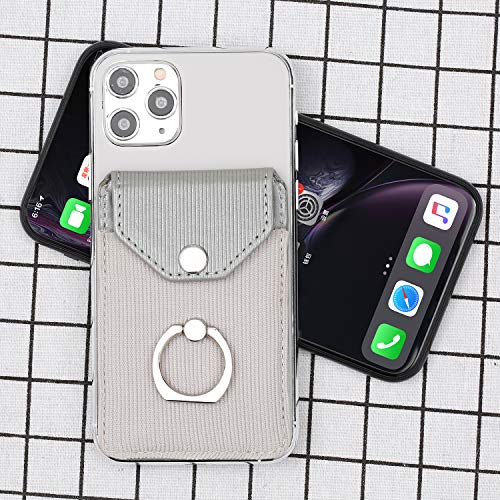 Self Adhesive Phone Card Wallet with Ring Stand Flip Cover, Polyester Grey - color: Polyester Grey