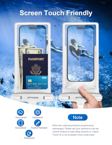 wellhouse Waterproof Phone Pouch, Waterproof Phone Case for iPhone 17 16 15 14 13 Pro Max XS Samsung, IPX8 3D Cellphone Dry Bag Beach Essentials (1 Pack - White8.0, 8 inch) - color: 1 Pack - White8.0"