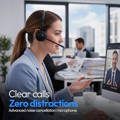 PHILIPS Wireless Headset with Mic for Work, Mono Bluetooth Trucker Headset with AI Noise Cancelling Microphone & Mute Button, All Day Extended Talk Time, Headphones for Office Call Center Computer PC