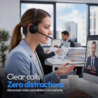 PHILIPS Wireless Headset with Mic for Work, Mono Bluetooth Trucker Headset with AI Noise Cancelling Microphone & Mute Button, All Day Extended Talk Time, Headphones for Office Call Center Computer PC
