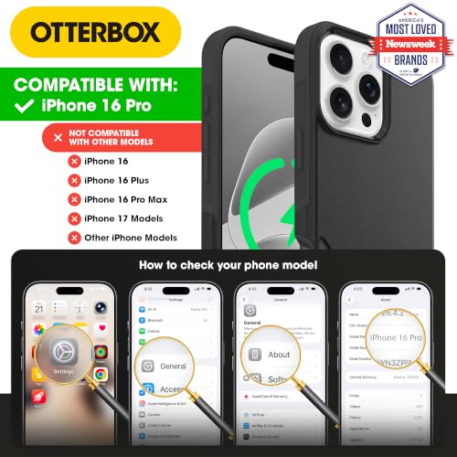 OtterBox iPhone 16 Pro – Commuter Series Slim MagSafe Case - Black | 3X Military Drop Protection - Dual-Layer Design - Pocket-Friendly - Raised Edges - Port Covers - Non-Retail Packaging - color: Black