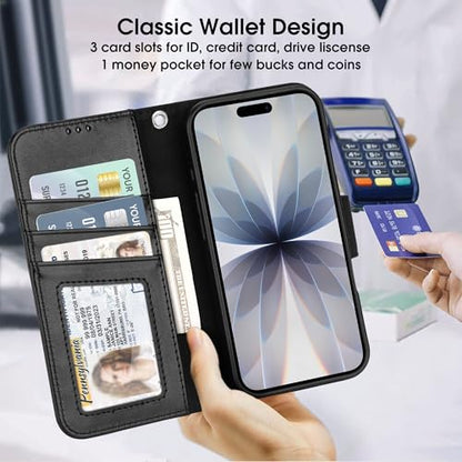 Arae Compatible with iPhone 17 Case Wallet with Card Holder, Wristlet Strap Wallet Flip Cover for iPhone 17 6.1 inch Men/Women, RFID Blocking, Kickstand, Black - color: Black, size: iPhone 17 6.1 inch