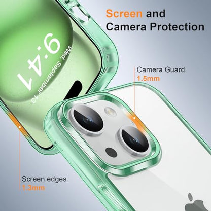 MOCCA Compatible with iPhone 15 Case Clear, [Non-Yellowing][Supports Wireless Charging] Slim Thin Shockproof Transparent Bumper Cover Phone Case for iPhone 15 - Light Green