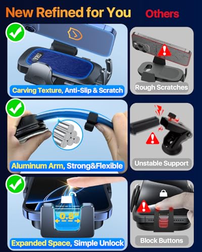 YRU [2026 Ultimate Car Phone Holder Mount [Bendable & Adjustable Aluminum Arm] Cell Phone Holder for Car Dashboard Windshield Phone Stand for iPhone 17 16 15 14 Pro Max Samsung Pickup Truck, Dark Blue - color: Dark Blue
