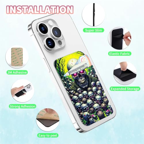 Phone Credit Card Holder Stick on, Cell Phone Pocket Self Adhesive Stretchy Stick on Wallet ID Credit Card Case Pouch Sleeve with Flap for All Smartphones, Forest Skull - color: Forest Skull