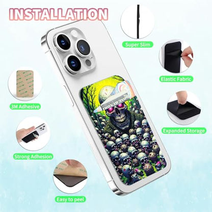 Phone Credit Card Holder Stick on, Cell Phone Pocket Self Adhesive Stretchy Stick on Wallet ID Credit Card Case Pouch Sleeve with Flap for All Smartphones, Forest Skull - color: Forest Skull