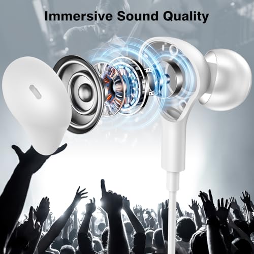 USB C Headphones for iPhone 18 Pro Max 17 16 15/Galaxy S26 FE Wired Earbuds - color: White
