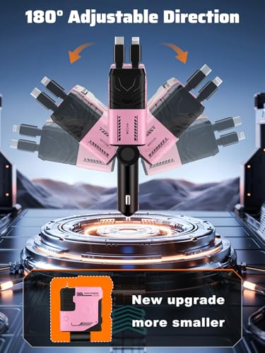 Retractable Car Charger with Retractable Cable (31.5 inch), 4 in 1 Super Fast Car Phone Charger, 2 USB Ports Adapter, Compatible with iPhone 15 14 13 12 11 Pro Max, iPad, Pixel - color: Pink