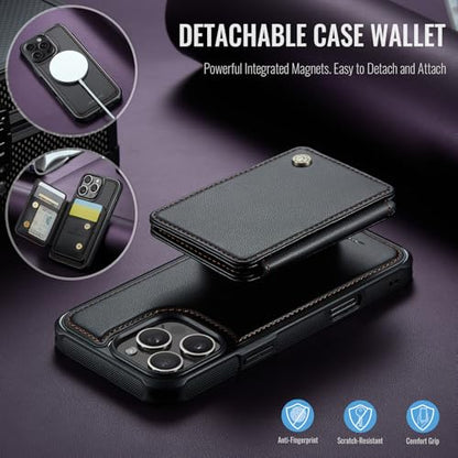Wallet Case for iPhone 16 Pro Max Compatible with MagSafe for Men Women, Detachable Magnetic Wallet Phone Case with Card Slot Holder RFID Blocking for iPhone 16 Pro Max 6.9 inch (Black) - color: Black