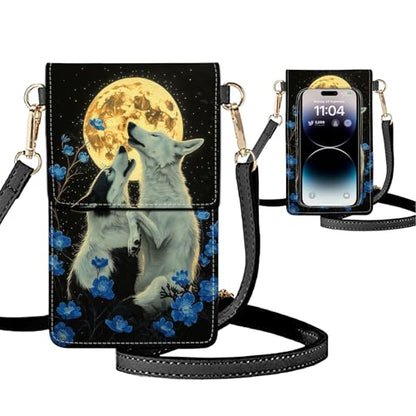Small Crossbody Bags for Women Touchscreen Cell Phone Bag Cross Body Purses with adjustable Strap,Gifts For Teenage Girls - color: Wolves Stand Moon Night