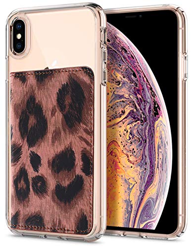 ID Card Holder for Back of Phone Leather Phone Wallet Stick On with Stand Flip Waterproof Leather Adhesive Wallet for Most Cellphones (Leopard) - color: Leopard