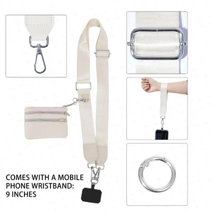 Clip and Go Phone Strap with Zippered Pouch,Phone Strap with Cellphone Chain Accessories - color: Off-white