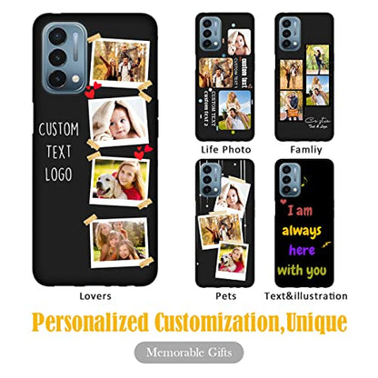 Custom Phone Case for OnePlus Nord N200 5G Multi-Picture Collage Name, Customized Personalized Phone Cover Anti-Scratch Soft Protective TPU Black Thin Cases 6.49-inch - color: Black 03 - Sticker, 4 Photos Text
