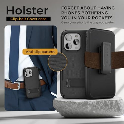 MOTIVE for iPhone 16 Pro Max Case with Belt Clip and Stand, Magnetic | 6.9" - color: Black, size: iPhone 16 Pro Max