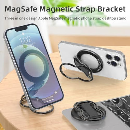 RESPECTED-BRO-Magnetic-Phone-Grip-Stand-with-Finger-Strap, 4-in-1 Magnetic Ring Holder, Kickstand and Elastic Strap for Phones, Universal Fit for iPhone 17/16/15/14/13/12, Android, and Cases (Black) - color: Black