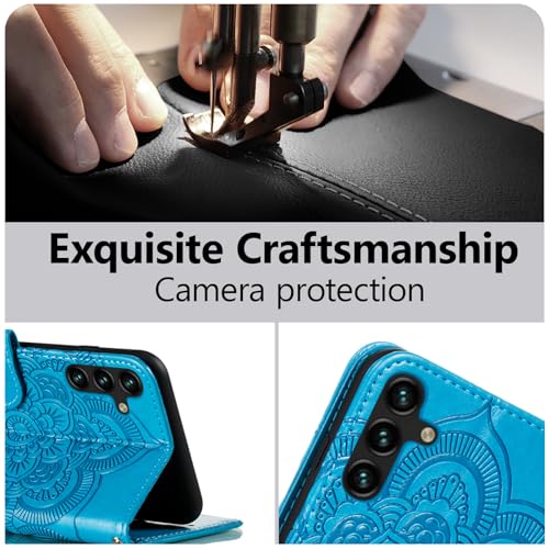 EYZUTAK Case for Samsung Galaxy A17 5G/A26 5G, Premium Leather Magnetic Closure Flip Wallet Phone Case with Card Holder Cash Slots Kickstand Embossed Mandala Flower Shockproof Lanyard Cover - Blue - color: Blue, size: Samsung Galaxy A17 5G/A26 5G