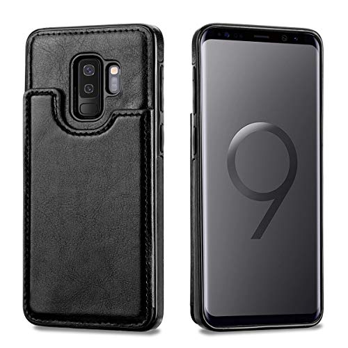 HianDier Wallet Case for Galaxy S9 Plus, Slim Protective Case with Credit Card Slot Holder Flip Folio Soft PU Leather Magnetic Closure Cover Compatible with Samsung Galaxy S9+ Plus, Black