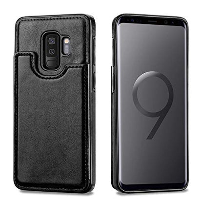 HianDier Wallet Case for Galaxy S9 Plus, Slim Protective Case with Credit Card Slot Holder Flip Folio Soft PU Leather Magnetic Closure Cover Compatible with Samsung Galaxy S9+ Plus, Black