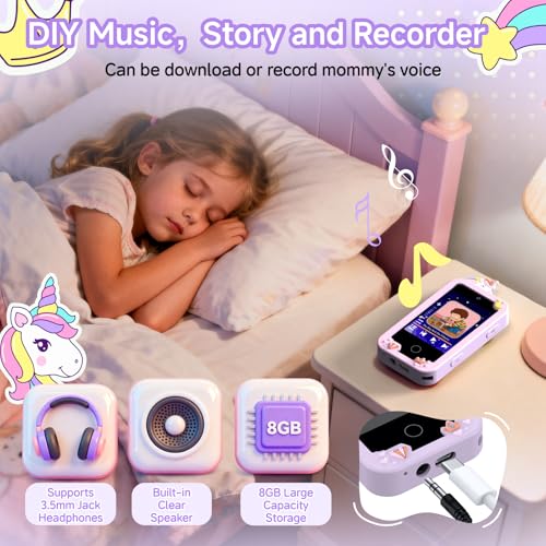 Kids Smart Phone Toys for Girls Age 3-9, Touchscreen Dual Camera Kids Phone, Christmas Birthday Gifts for Age 3 4 5 6 7 8 9, Toddler Learning Play Toy with Music Player, 8G Card - color: Rice White