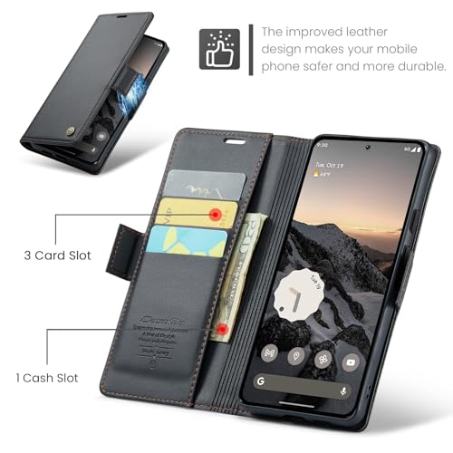 Wallet Case for Google Pixel 10/Google Pixel 10 Pro, Magnetic Flip Case with RFID Blocking Card Holder Kickstand for Women Men, Shockproof Durable Protective Phone Cover (Black) - color: Black