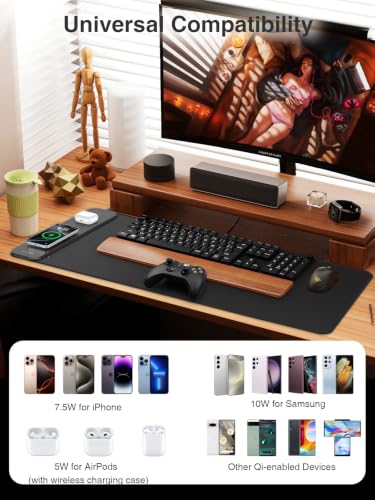 Magnetic Wireless Charging Mouse Pad, 31.5"x15.8" Large Desk Mat - color: Black